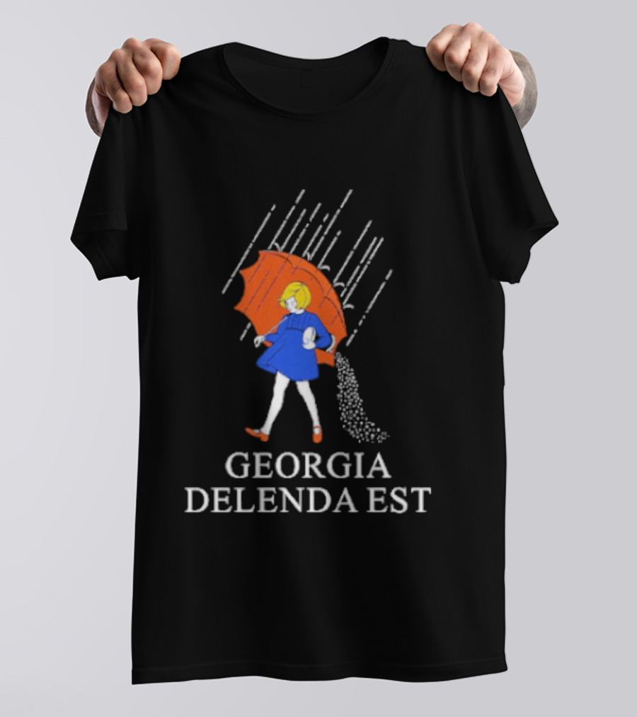 Georgia Delenda Est Salty Girl Red Umbrella Blue Coat Rain T-Shirt