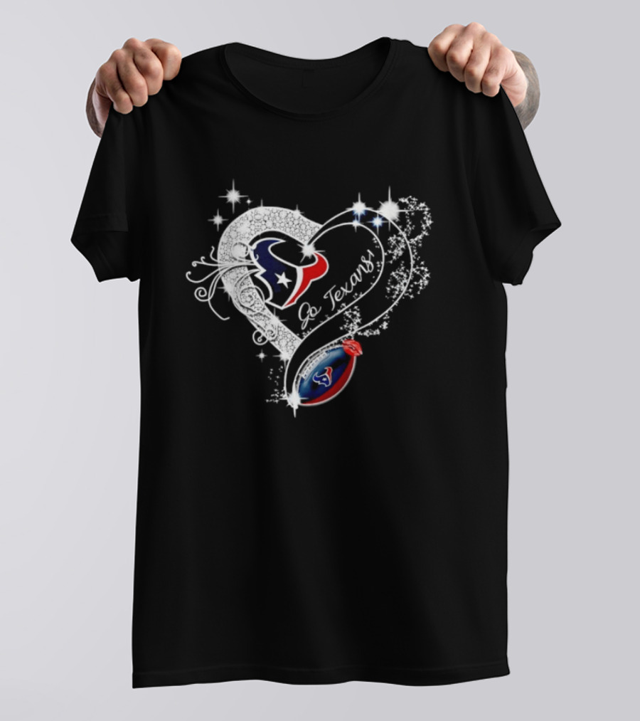 Houston Texans Heart Diamond Football Go Texans T-Shirt