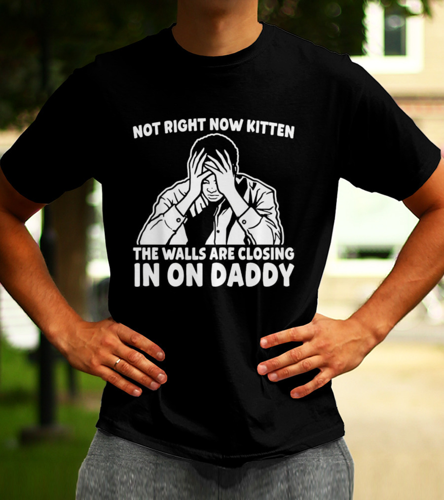 Not Right Now Kitten The Walls Are Closing In On Daddy Stress Humor T-Shirt