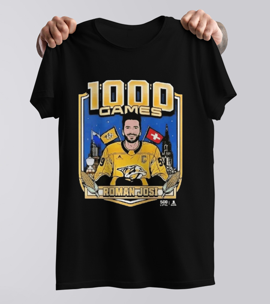 Roman Josi 1000 Games Nashville Predators Captain NHLPA Licensed 500 LEVEL T-Shirt