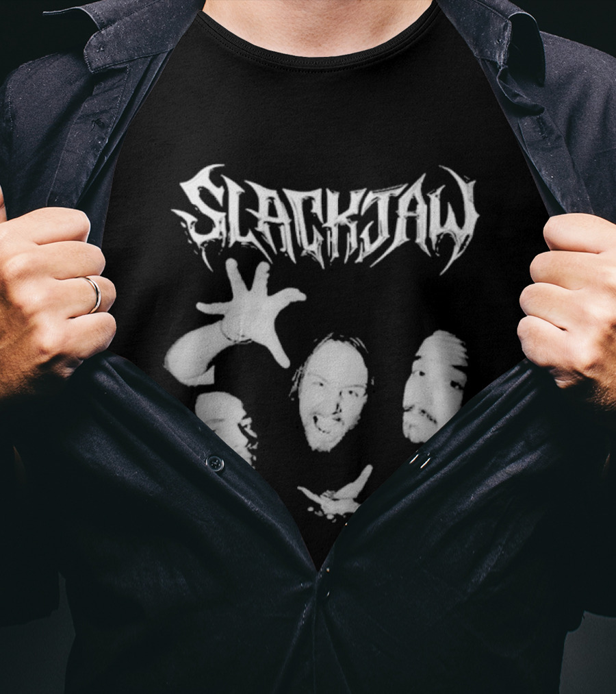 Slackjaw Band Members Faces And Hand Display T-Shirt