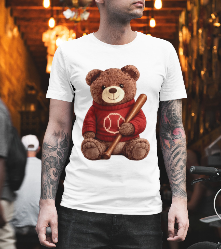 Baseball Bat Teddy Bear Cincinnati Reds Retro Reds Sweater T-Shirt