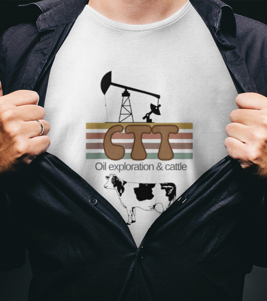 CTT Oil Exploration Cattle Oilman Cattleman Lifestyle With Pumpjack And Cow T-Shirt