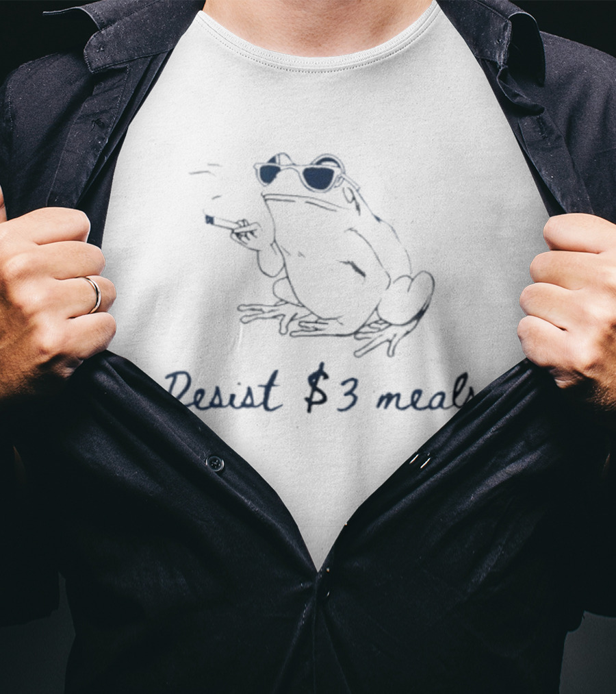 Resist Three Dollar Meals Frog Smoking With Sunglasses T-Shirt