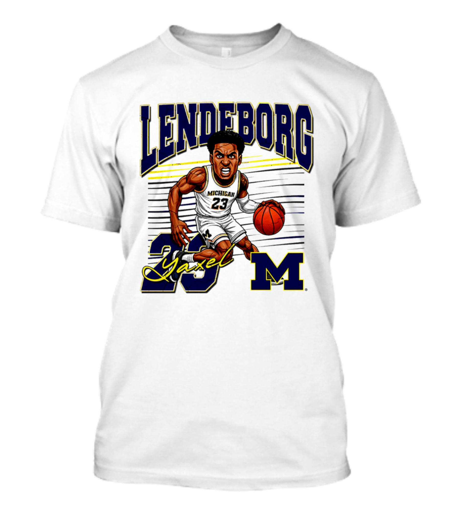 Lendeborg Yaxel 23 Michigan Basketball Caricature M T-Shirt