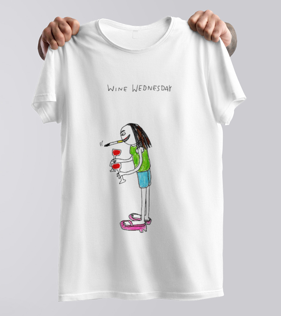 Wine Wednesday Girl Smoking Paint Vibrant Cartoon Character With Wine Glasses T-Shirt