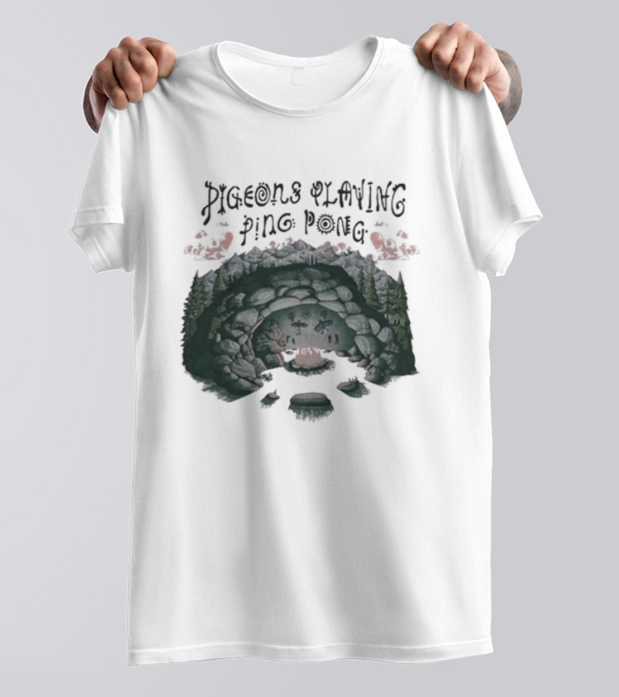 Pigeons Playing Ping Pong X Nature Backs 2026 Psychedelic Forest Double Exposure T-Shirt