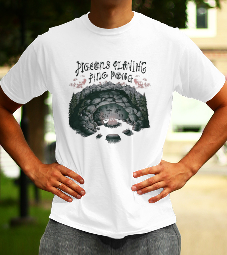 Pigeons Playing Ping Pong X Nature Backs 2026 Psychedelic Forest Double Exposure T-Shirt