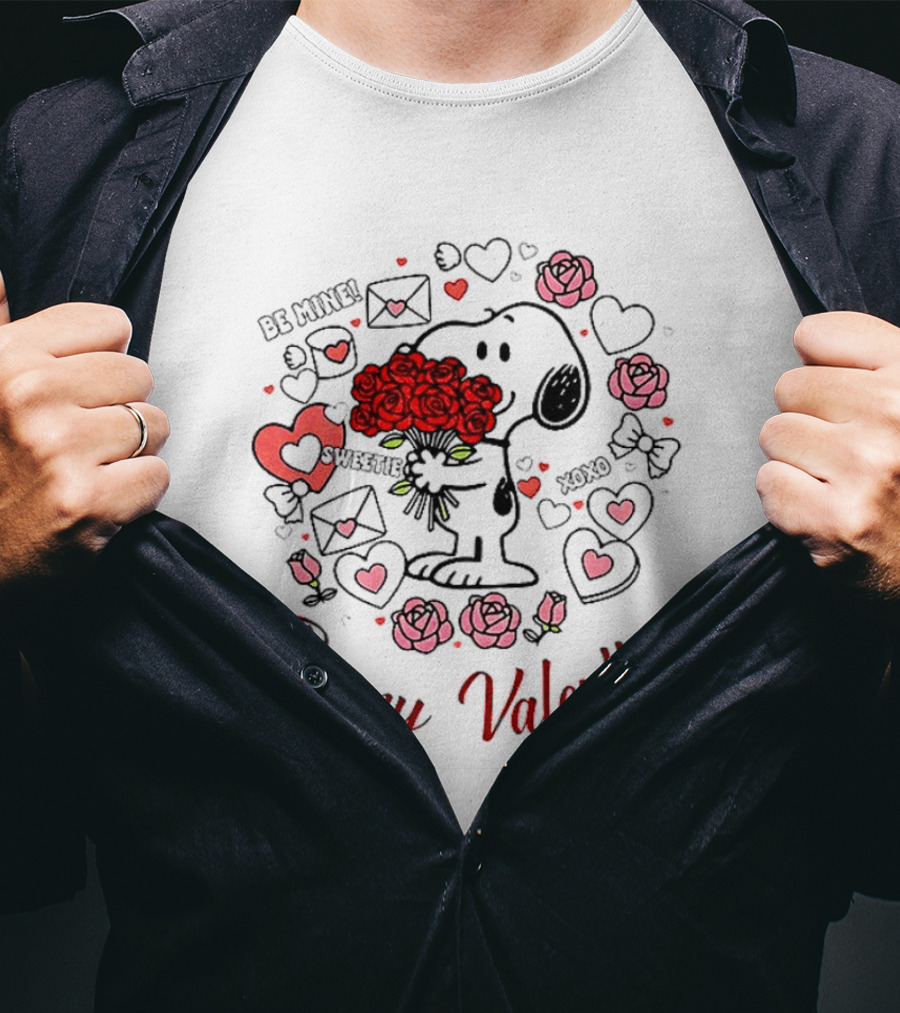 Snoopy Be Mine Sweetie Xoxo Be My Valentine Day Roses Hearts T-Shirt