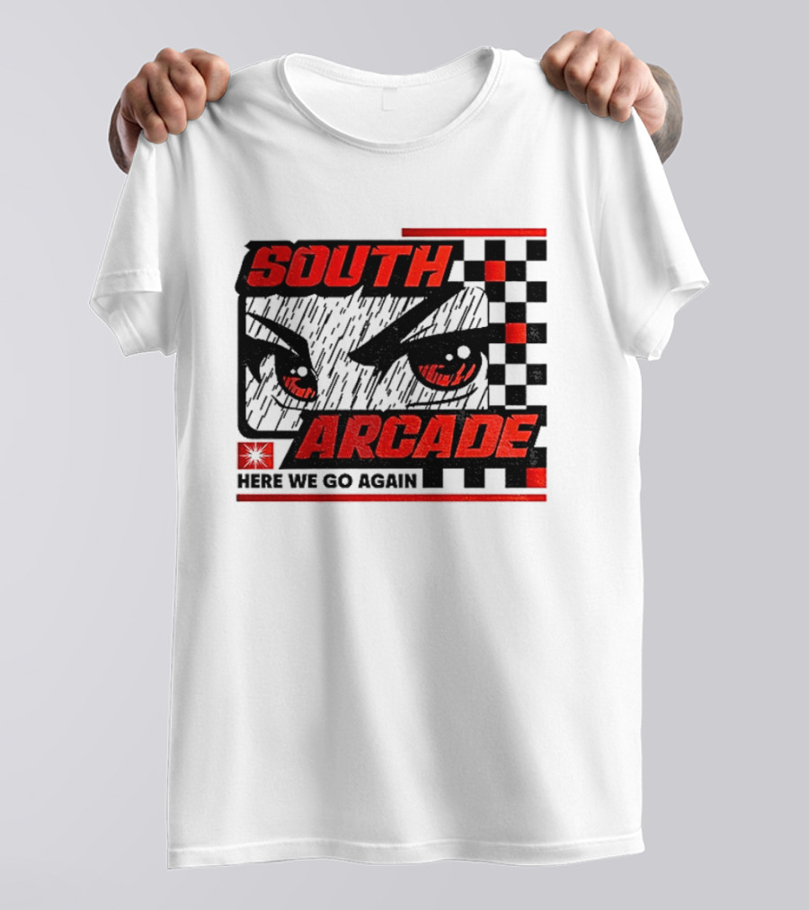 South Arcade Here We Go Again Checkerboard Eyes T-Shirt