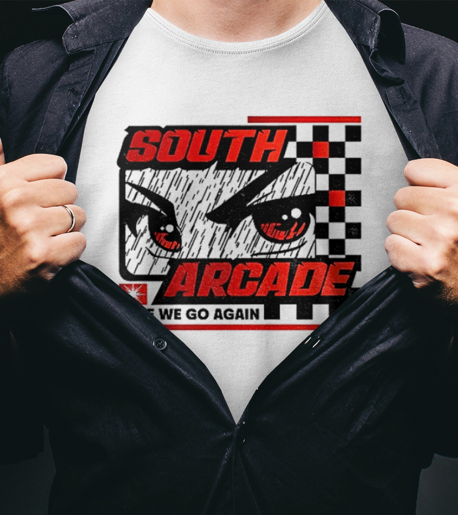 South Arcade Here We Go Again Checkerboard Eyes T-Shirt