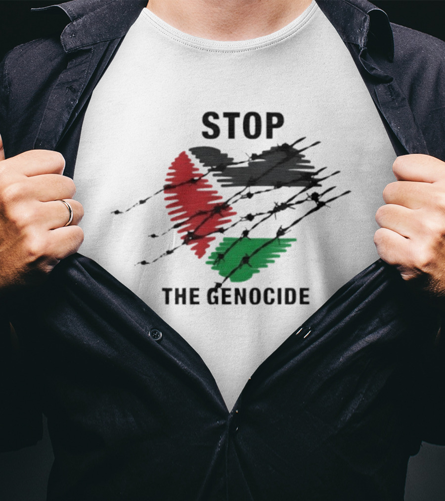Stop The Genocide Palestinian Flag With Barbed Wire T-Shirt
