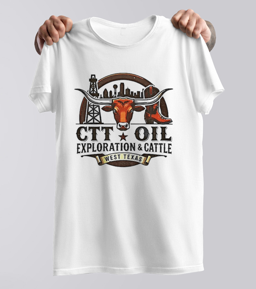 West Texas Longhorns CTT Oil Exploration And Cattle Skyline And Boot T-Shirt