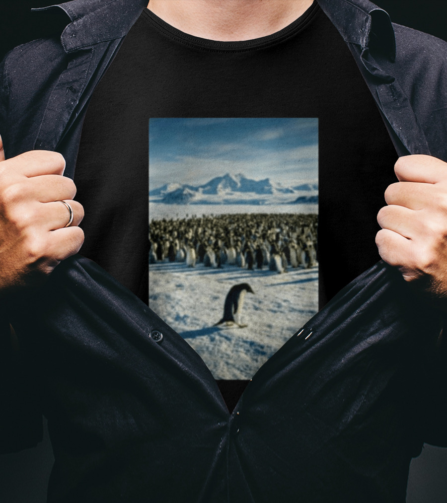 Against The Current Solitary Penguin Aesthetic Arctic Landscape T-Shirt