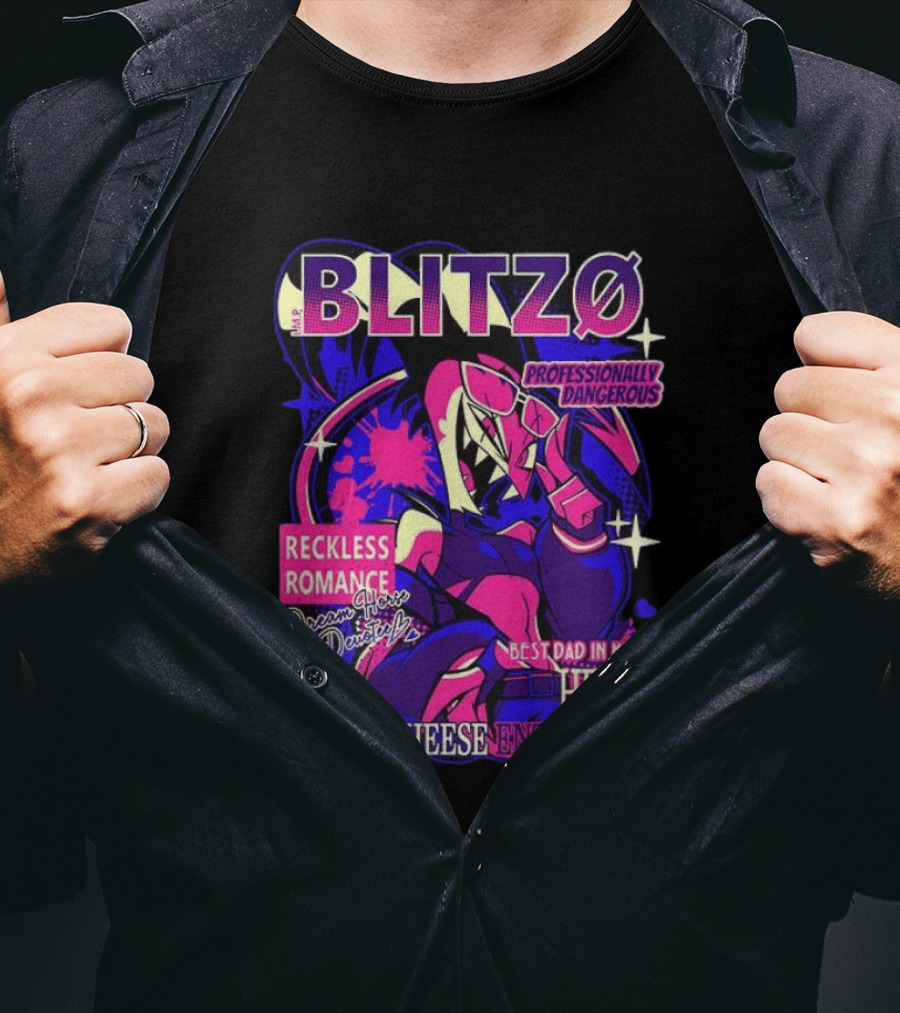 Blitzo Professionally Dangerous Reckless Romance Hell's #1 Cheese T-Shirt