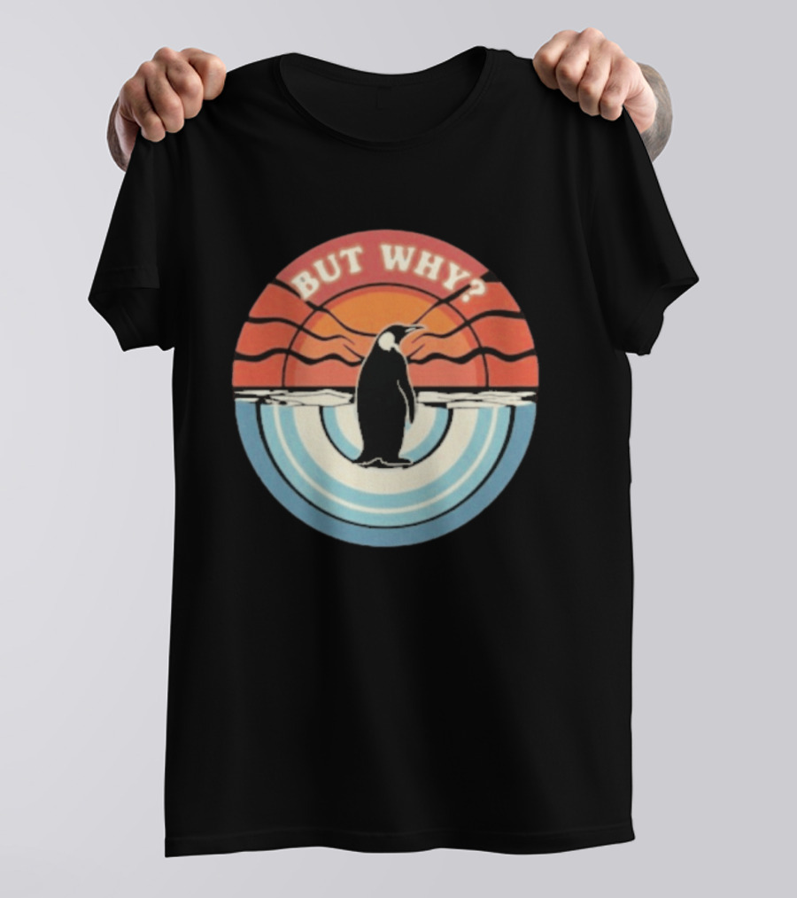 But Why Penguin Vintage Sunset Retro Ocean Waves T-Shirt