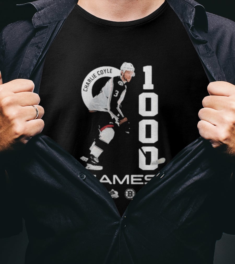 Columbus Blue Jackets NHL Game 1000 Milestone Celebration Charlie Coyle T-Shirt