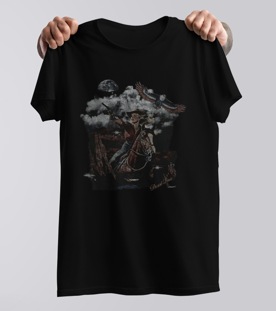 Desert Rose Cowgirl Riding At Night With Eagle And Moon T-Shirt