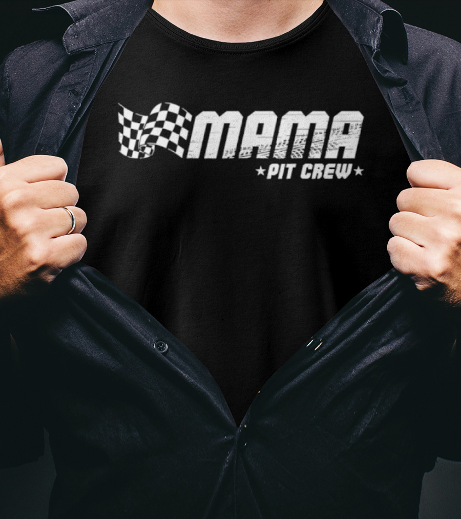 Mama Pit Crew Checkered Flag Racing Family Birthday Matching T-Shirt
