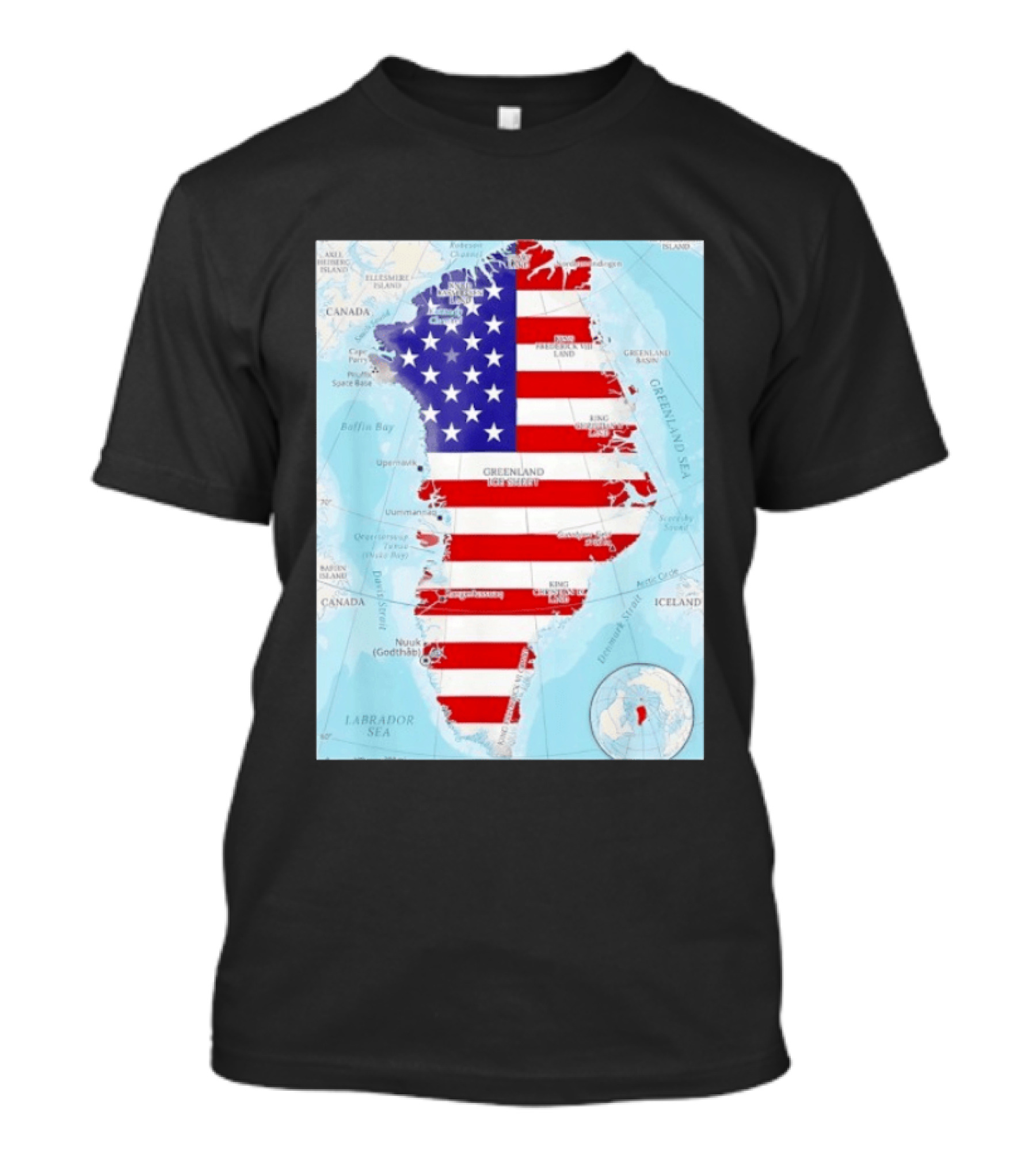 USA Flag Over Greenland Map American Patriot T-Shirt