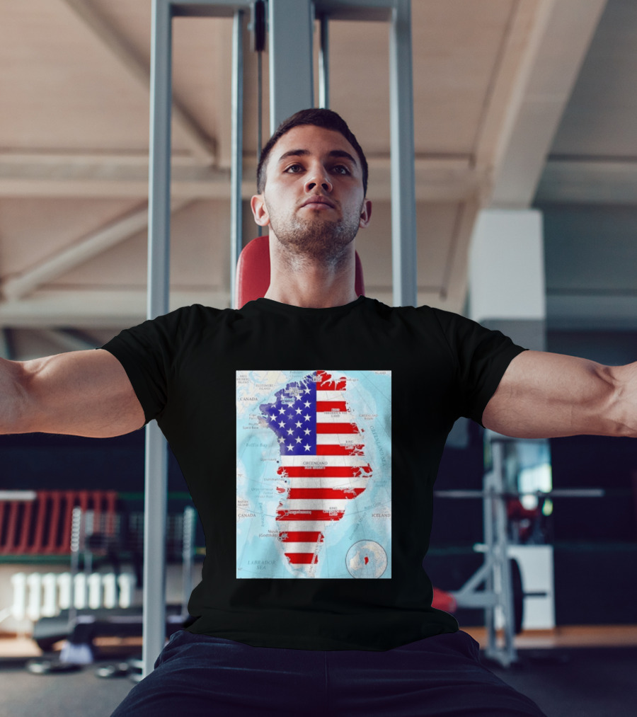 USA Flag Over Greenland Map American Patriot T-Shirt