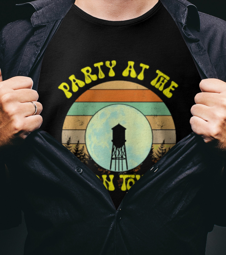 Party At The Moontower Retro Sunset Landscape Moon T-Shirt