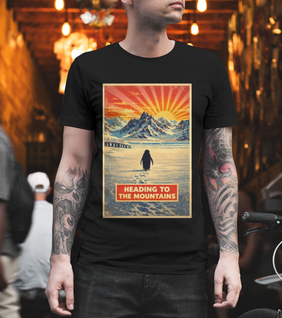 Penguin Journey Heading To The Mountains Sunrise T-Shirt