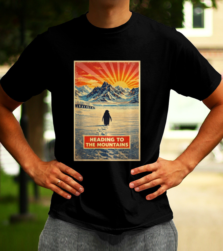 Penguin Journey Heading To The Mountains Sunrise T-Shirt