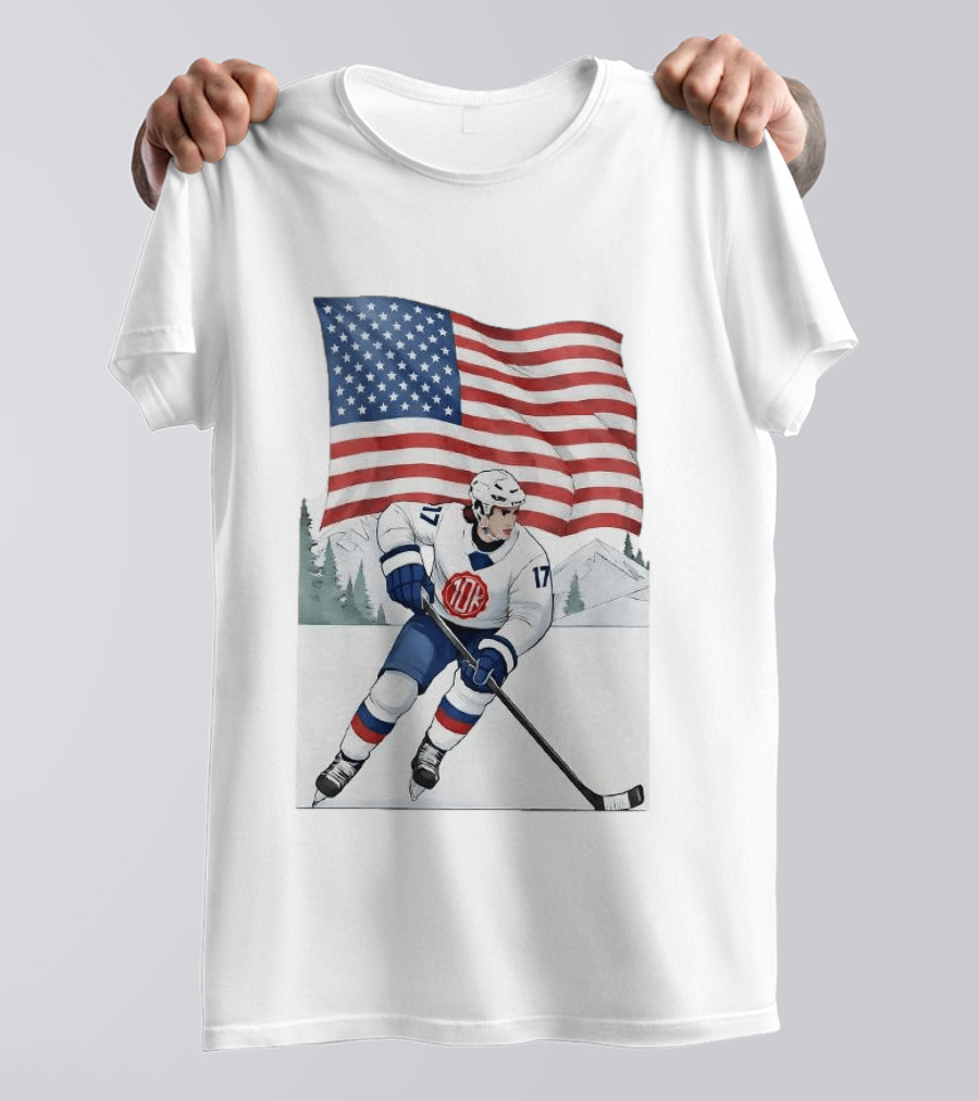 USA Hockey Player Number 17 American Flag Winter Olympics T-Shirt