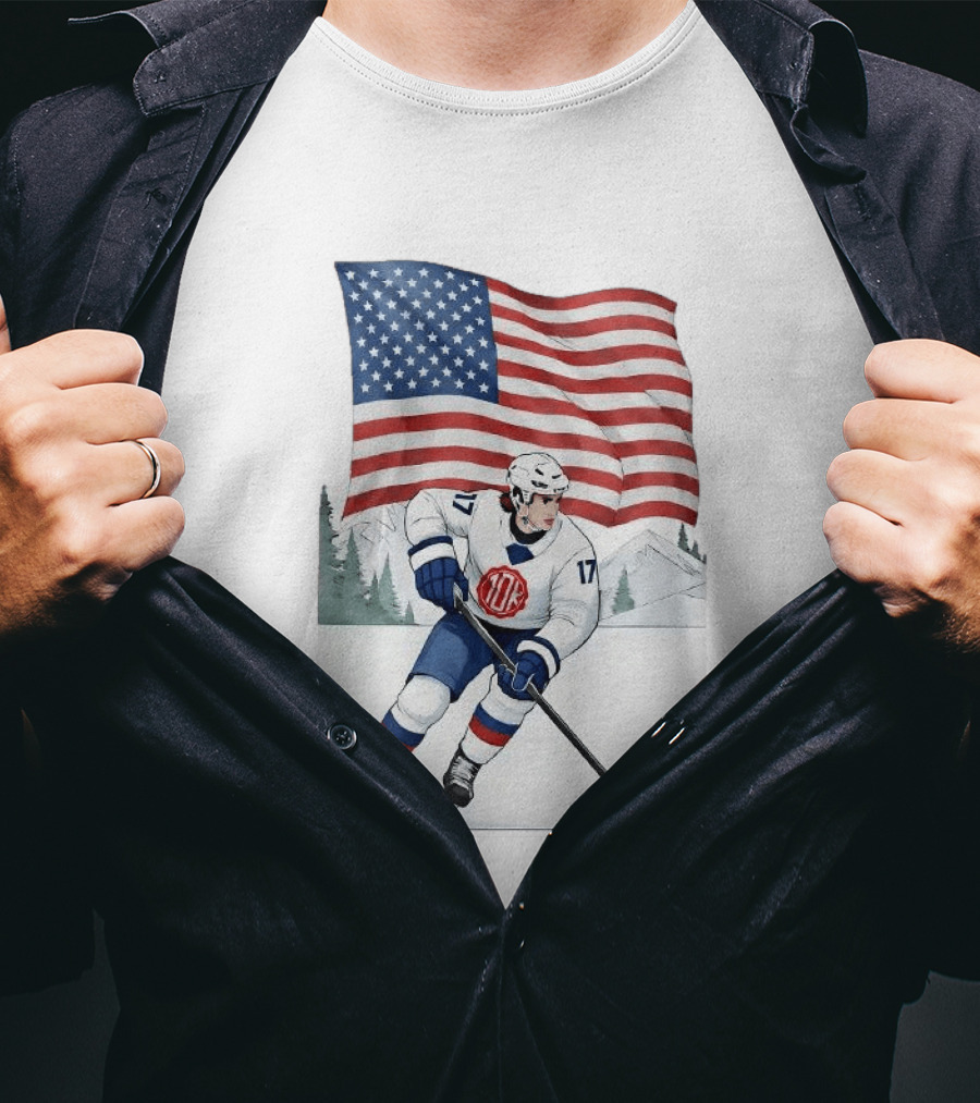 USA Hockey Player Number 17 American Flag Winter Olympics T-Shirt