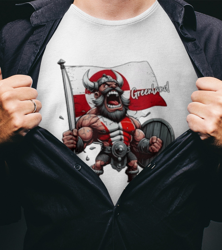 Greenland Viking Warrior Holding Shield And Flag T-Shirt