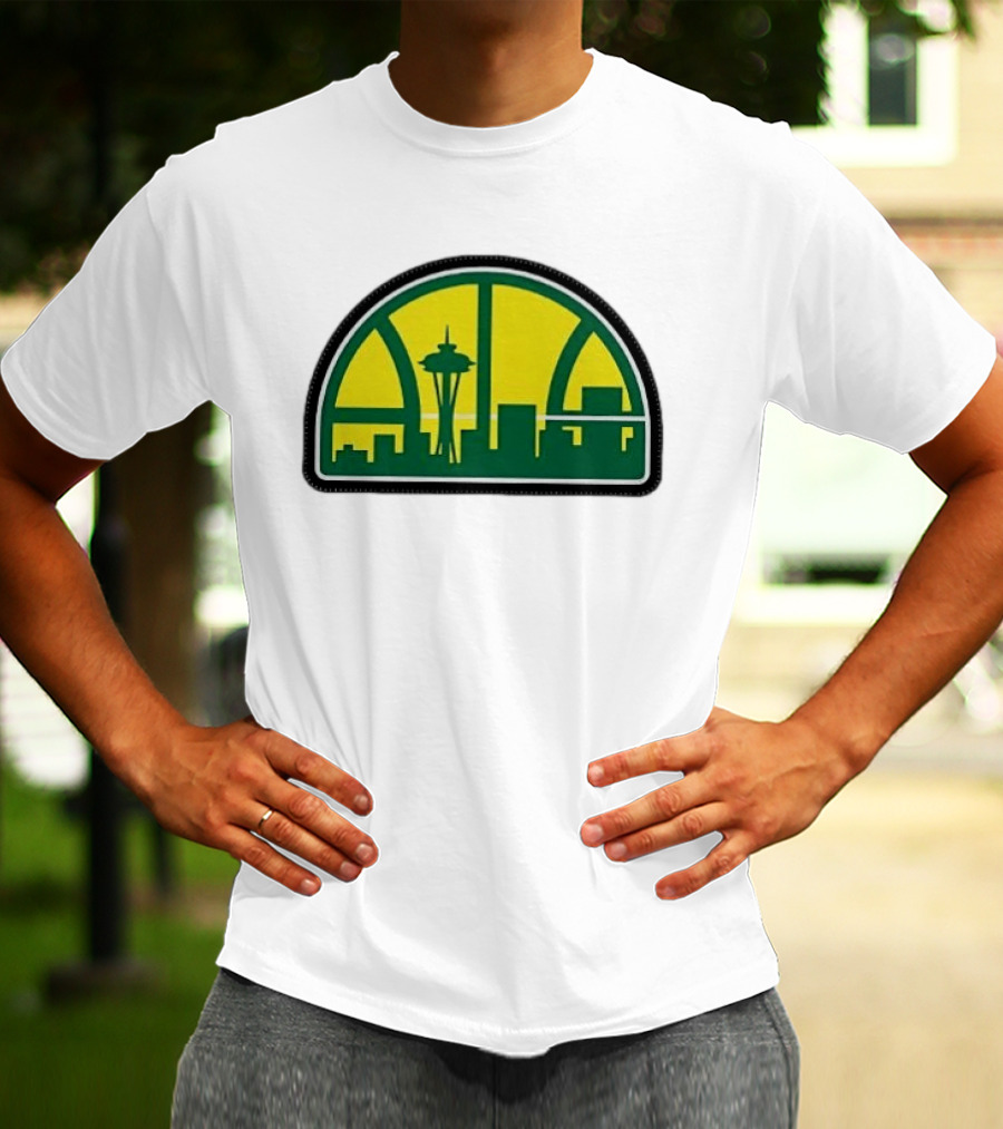 NBA Seattle Skyline Space Needle Hardwood Basketball T-Shirt