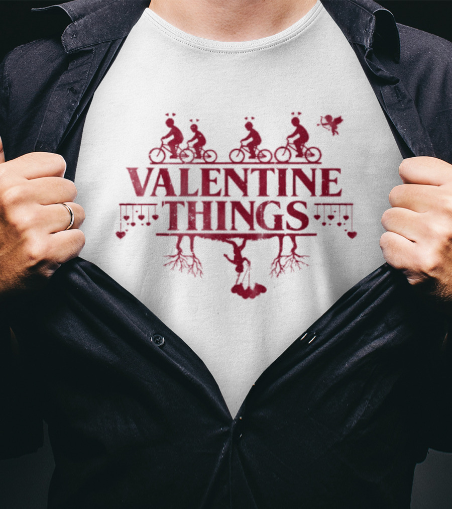 Valentine Things Stranger Things Biking Adventure Valentine's Day Shadow Monster T-Shirt