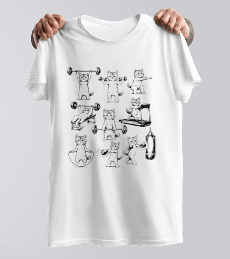 Weight Lifting Gym Cat Deadlift Workout Cats With Dumbbells T-Shirt