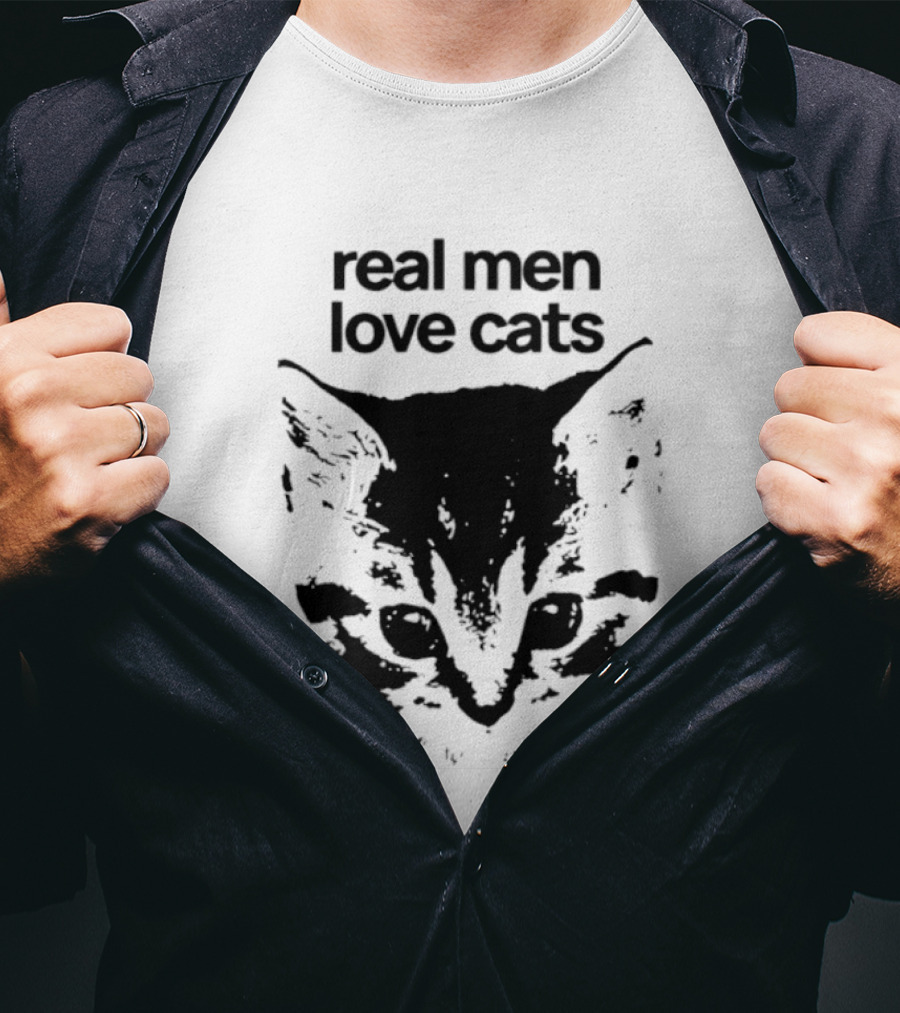 Real Men Love Cats Feline Face T-Shirt