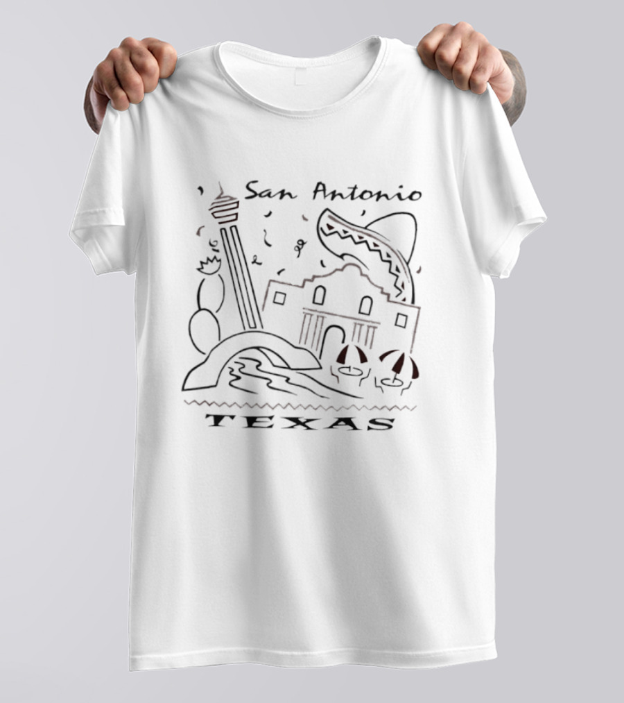 San Antonio Texas Skyline And Alamo Sketch T-Shirt