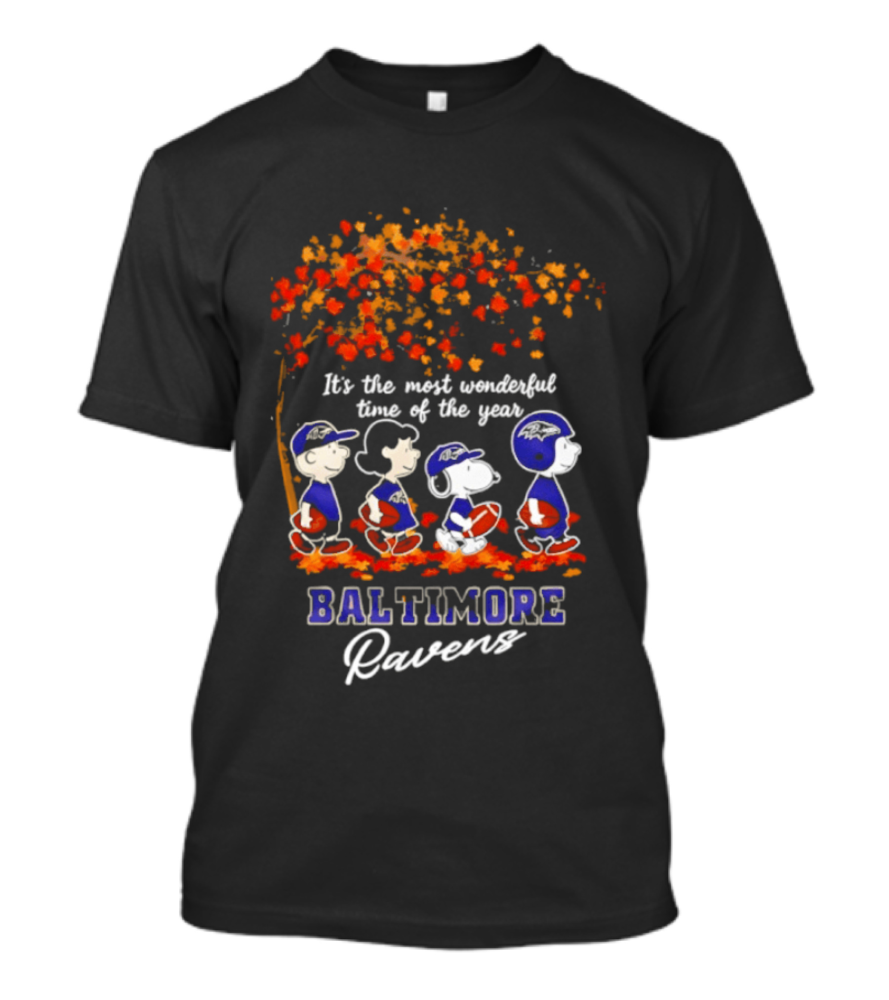 Baltimore Ravens Peanuts Most Wonderful Time Autumn Football T-Shirt