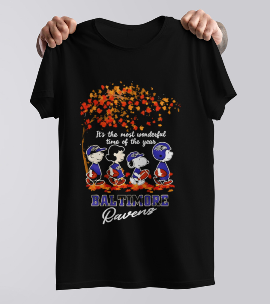 Baltimore Ravens Peanuts Most Wonderful Time Autumn Football T-Shirt