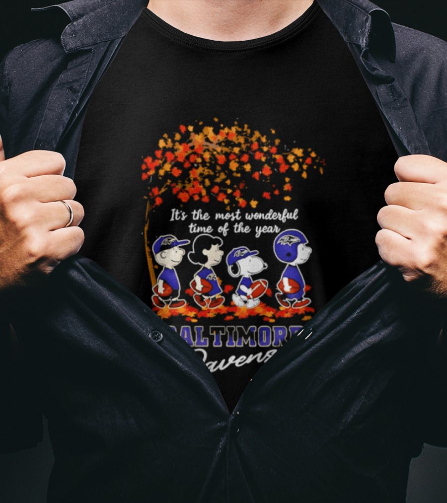 Baltimore Ravens Peanuts Most Wonderful Time Autumn Football T-Shirt