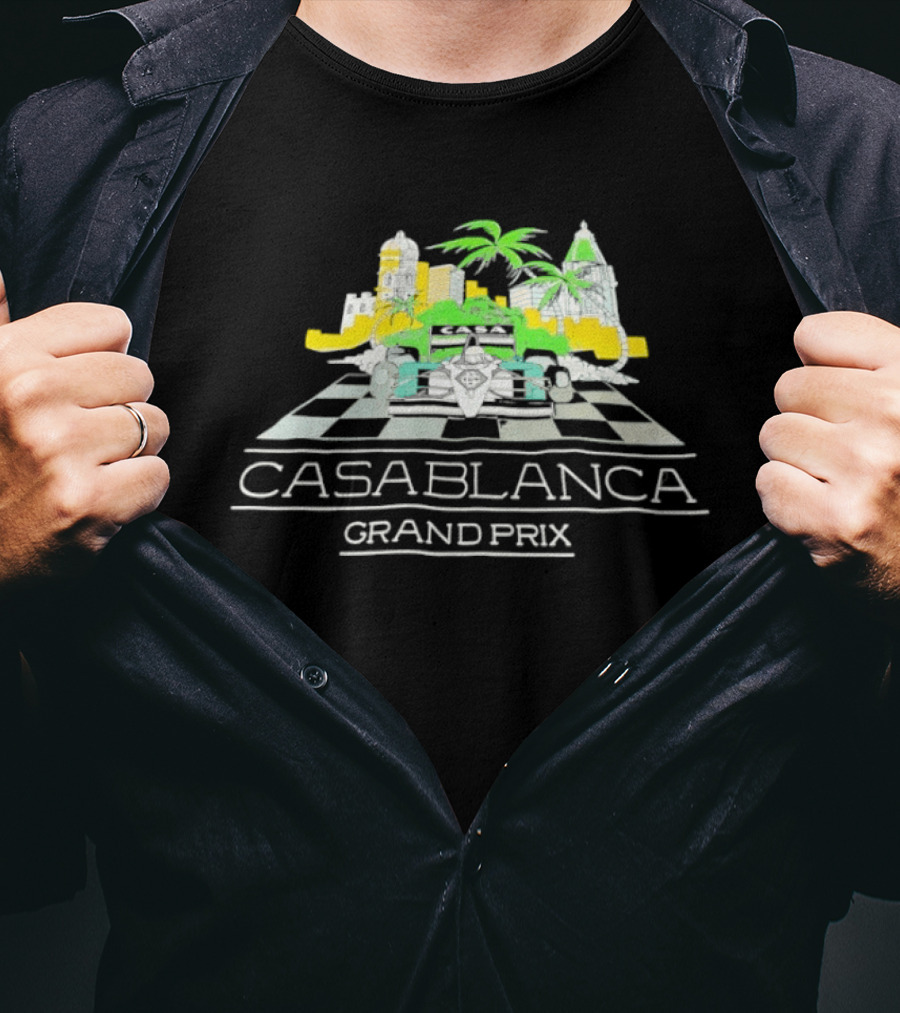 Casablanca Grand Prix Racing Palm Trees Checkered Flag T-Shirt