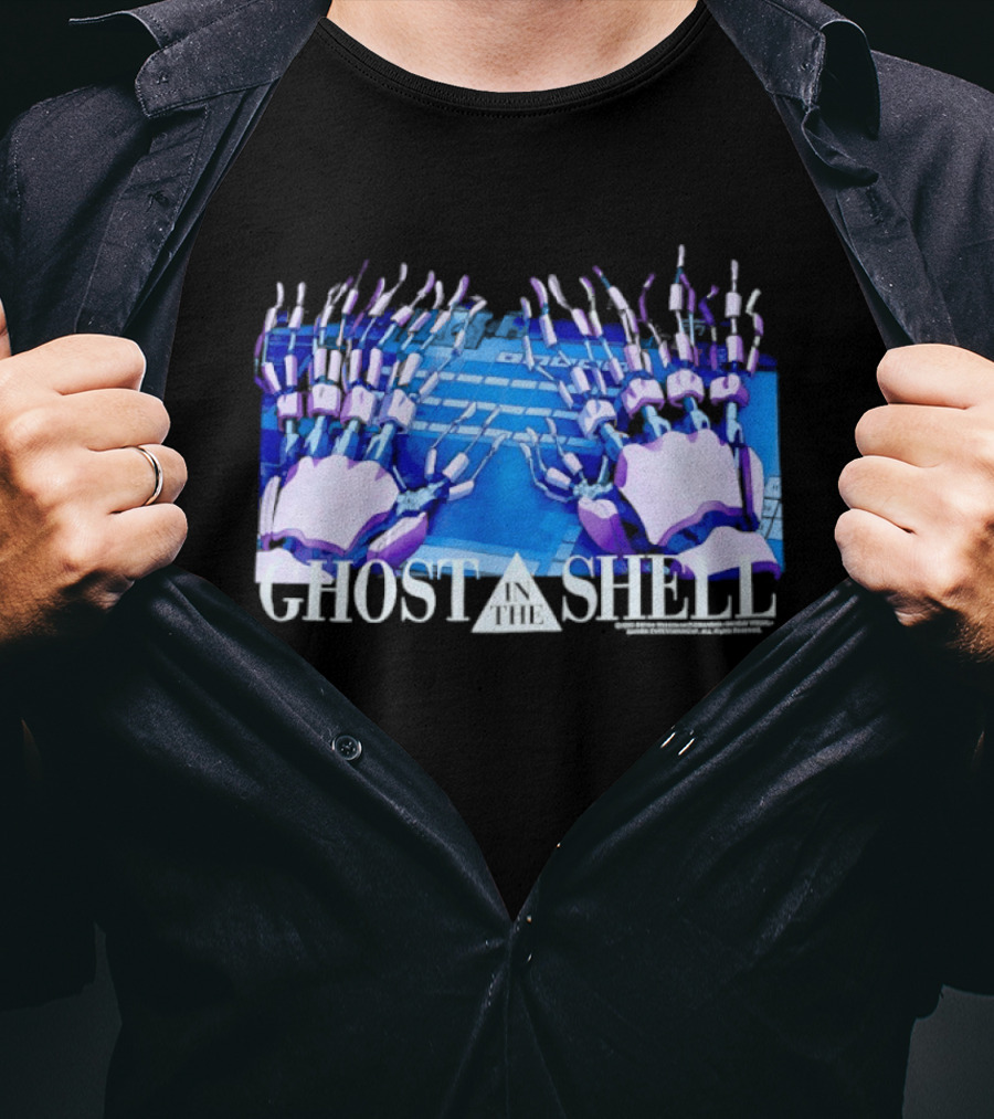 Holographic Robotic Hands Ghost In The Shell 1999 Cyber Tech T-Shirt