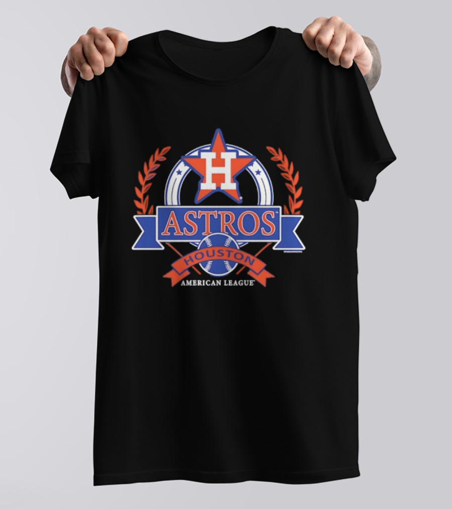 Houston Astros American League Star Emblem With Baseball And Laurel Wreath T-Shirt