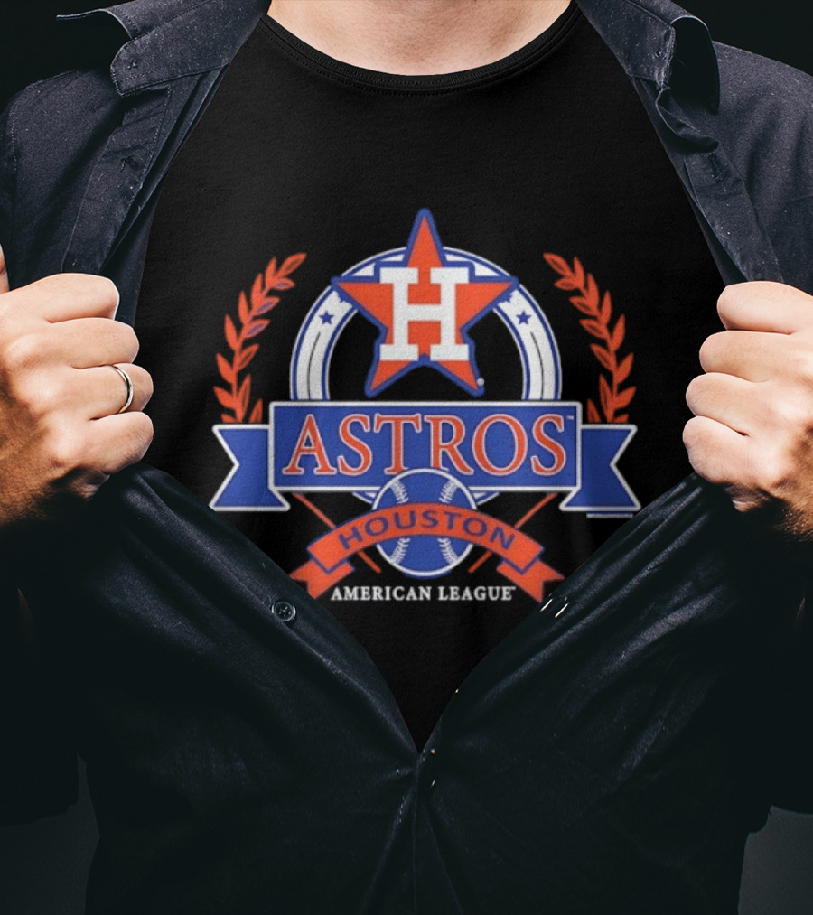 Houston Astros American League Star Emblem With Baseball And Laurel Wreath T-Shirt