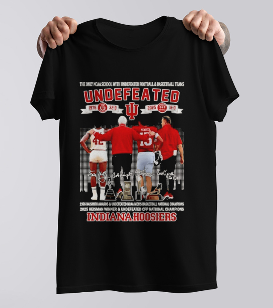 Indiana Hoosiers Undefeated 1976 Basketball 2025 Football McGinnis Bailey Memorial Stadium T-Shirt