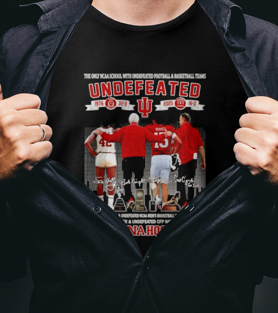 Indiana Hoosiers Undefeated 1976 Basketball 2025 Football McGinnis Bailey Memorial Stadium T-Shirt