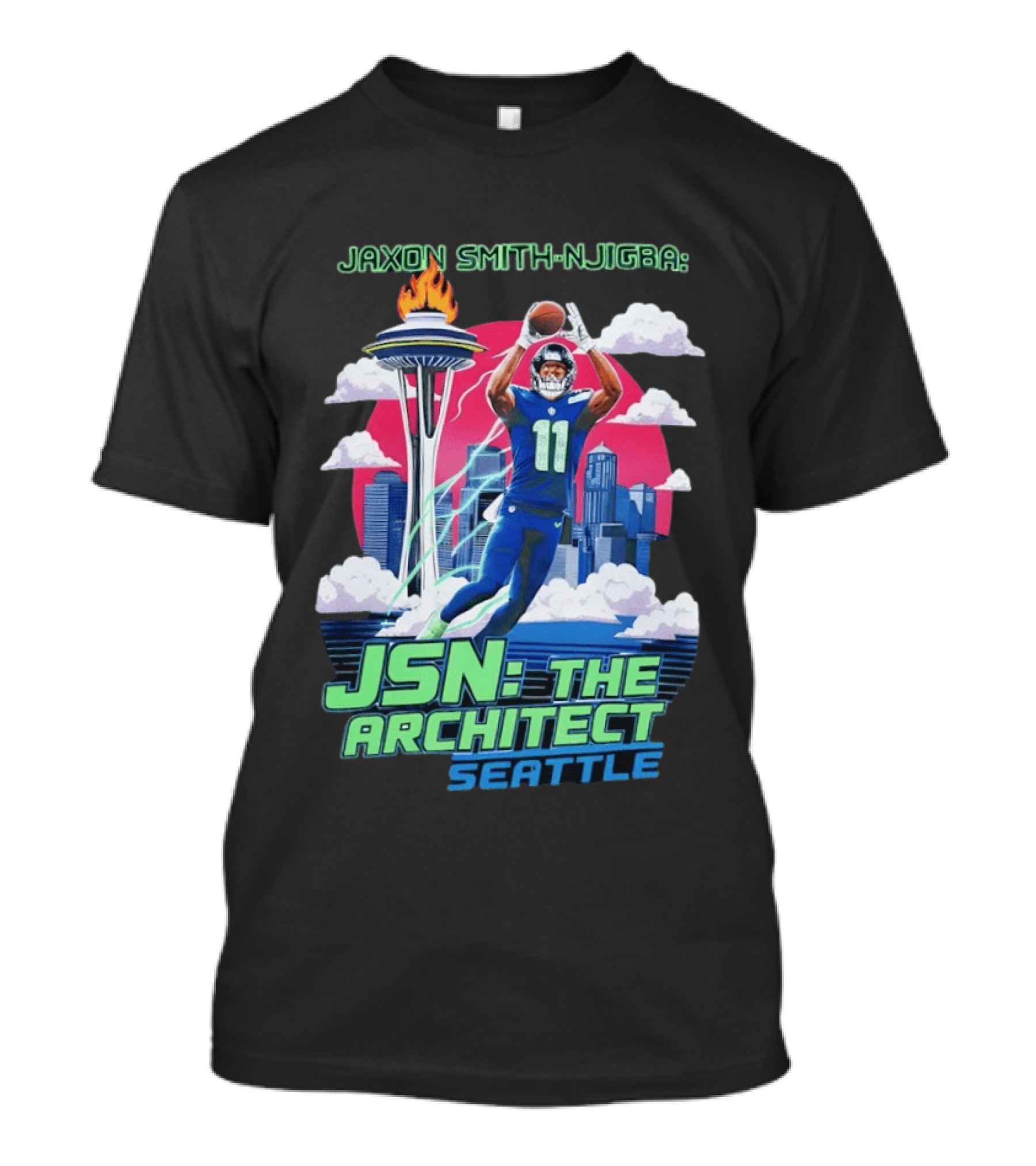Jaxon Smith Njigba JSN The Architect Seattle Football Skyline T-Shirt