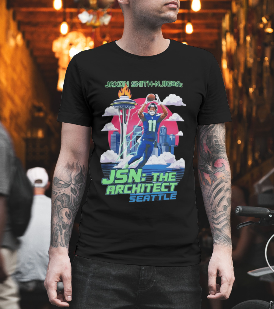 Jaxon Smith Njigba JSN The Architect Seattle Football Skyline T-Shirt