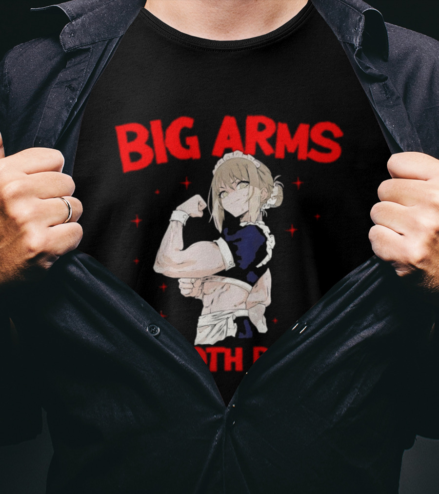 Big Arms Smooth Brain Anime Maid Flexing Strong Muscles T-Shirt