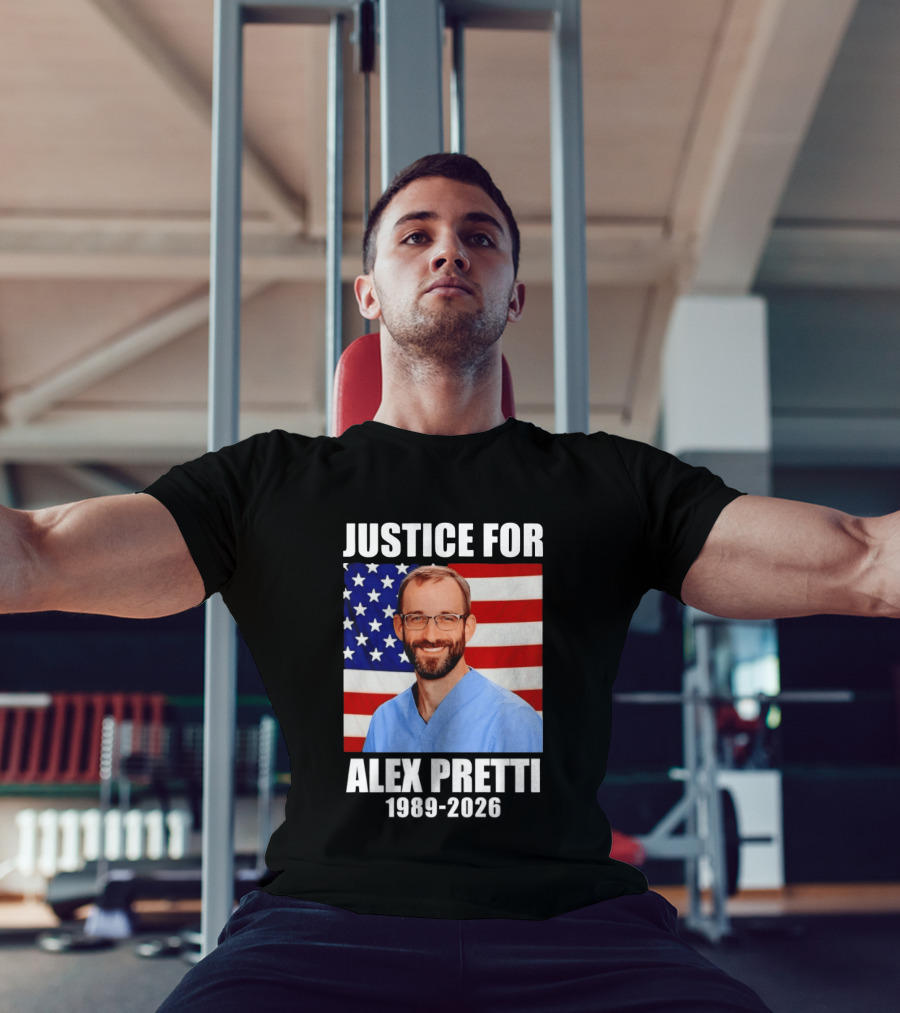 Justice For Alex Pretti 1989 2026 American Flag Anti Trump Political Protest T-Shirt