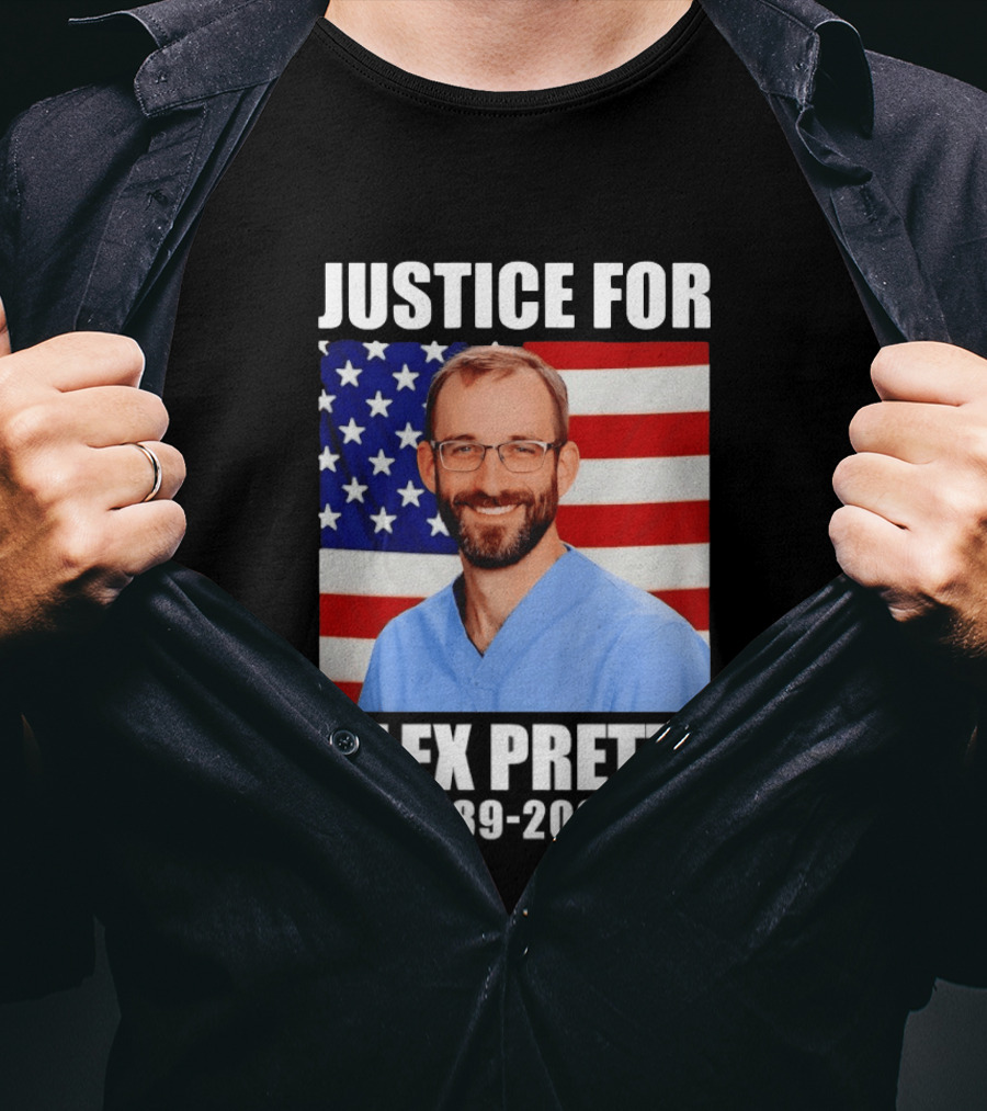 Justice For Alex Pretti 1989 2026 American Flag Anti Trump Political Protest T-Shirt